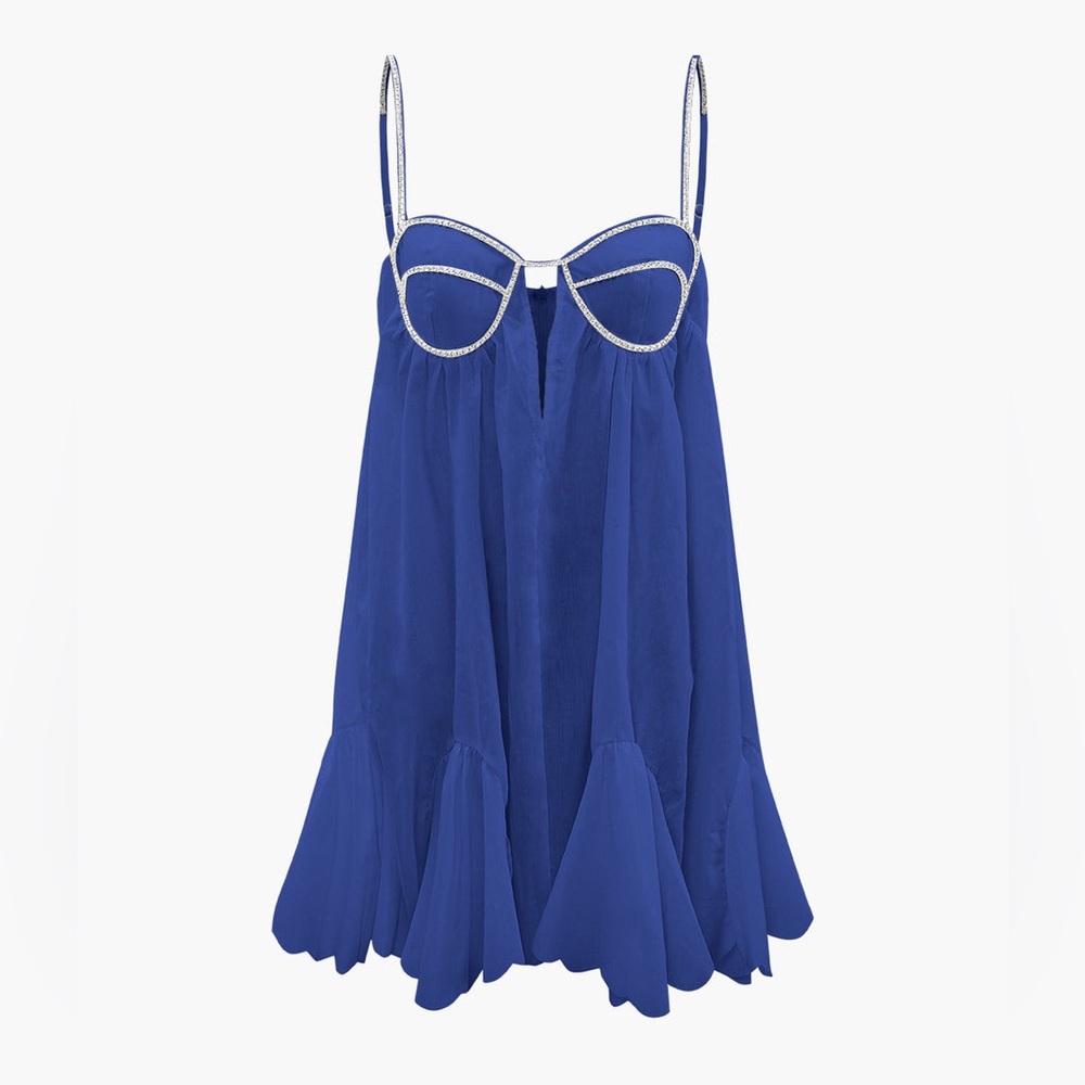 V-neck Rhinestone Decor Mini Dress - Picture 2 of 9